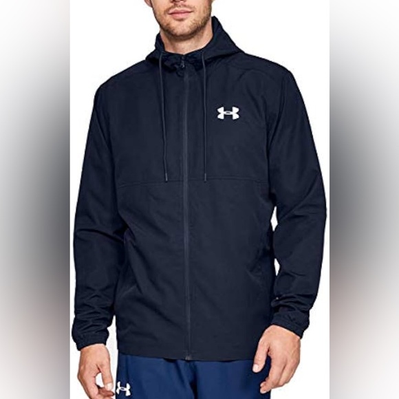 Under Armour Jacket Mens Blue Hoodie Zip Lightweight Loose Windbreaker - Picture 1 of 7